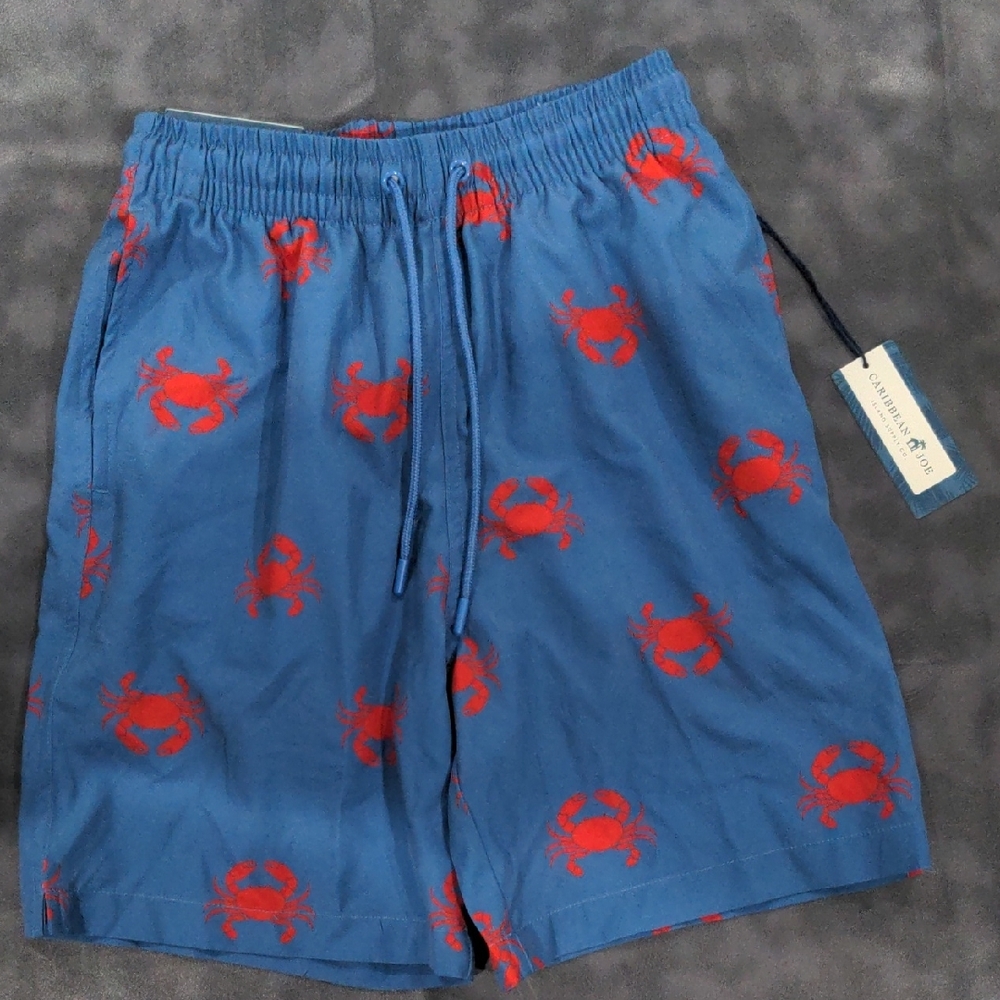 Blue and Red Crab Print Swim Shorts